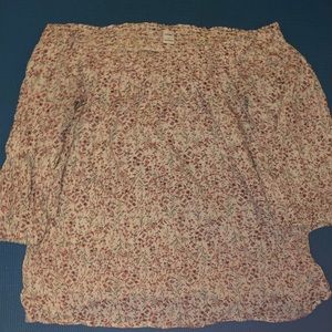 Pink rose-y floral loose off the shoulder top